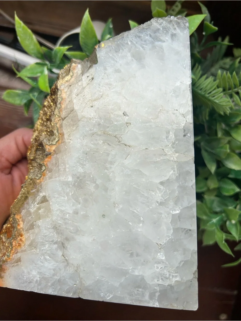 Quartz Stone Block 3 lb. 9 oz. Gold Leaf Embellished Table Sculpture Home Decor